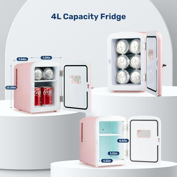4L/6 Can Mini Fridge with Observation Window, Portable Cooler & Warmer Freon-Free Small Refrigerator, Compact Fridge for Skincare, Beverage, Food, Cosmetics, Pink