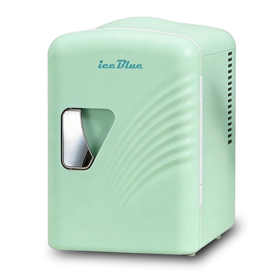 iceBlue 4L/6Can Portable Mini Fridge, Makeup & Skincare Refrigerator with Removable Shelf, Retro Design Wave Pattern Door & Matte Finish Body