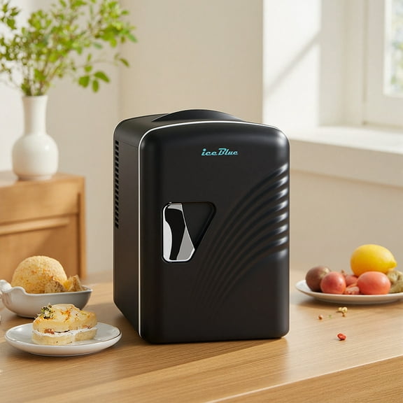 4L/6Can Mini Fridge，Portable Skincare Refrigerator，Small Cooler，Retro Design, Wave Patterns