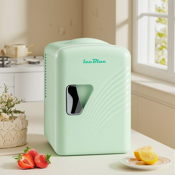 4L/6Can Mini Fridge，Portable Skincare Refrigerator，Small Cooler，Retro Design, Wave Patterns