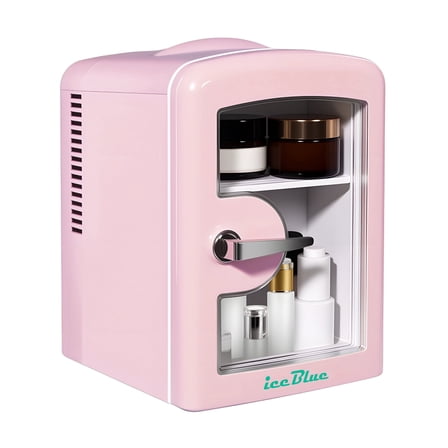 iceBlue 4L Makeup Refrigerator, Valentine's Day gift,  Mini Fridge for Cosmetics and Drinks, Car/Home Use (Pink), Transparent Window and Chrome Handle