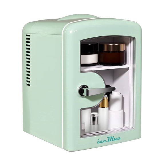 IceBlue 4L Mini Fridge with Viewing Window Personal Skincare Beauty Makeup Fridge for Car Room Office, 12V DC/AC Option, Green