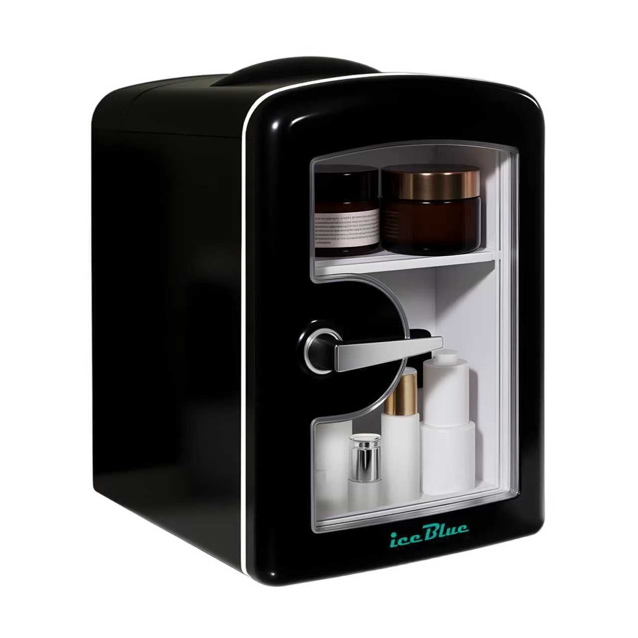 4L/6Can Mini Fridge，Portable Skincare Refrigerator with Transparent Window and Chrome Handle