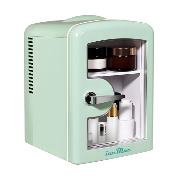 iceBlue 4L Makeup Refrigerator, Mini Fridge for Cosmetics and Drinks, Car/Home Use (Green), Transparent Window and Chrome Handle