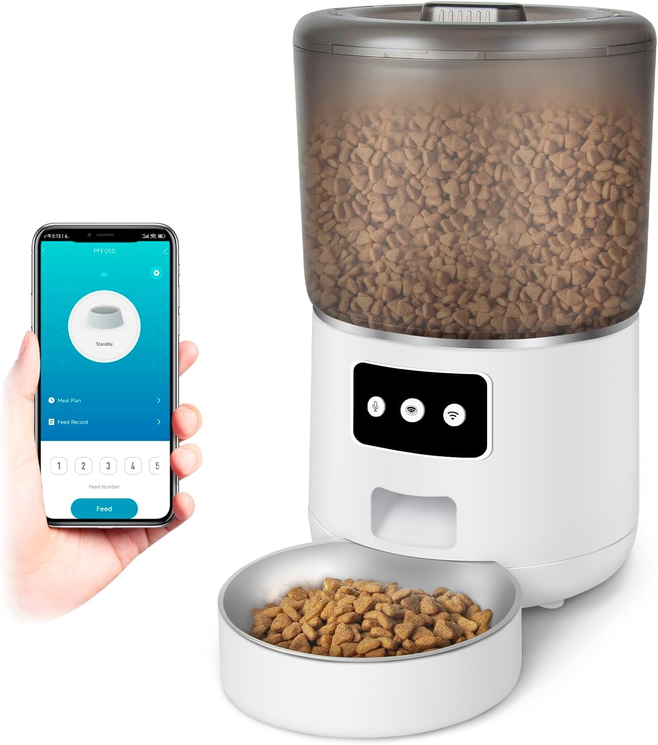 4L Automatic Cat Feeder,WiFi Automatic Dog Feeder with APP Control for Remote Feeding with 10S Dining Voice Record, Dual Power Supply,Timed Cat Feeder Programmable 1-10 Meals Control