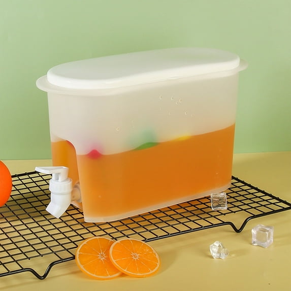 4L Cold Water Dispenser with Faucet | Clear Plastic Beverage Container | Large Capacity, Leak-Proof Airtight Lid, Double Filter | Ice Tea, Fruit Drink Kettle for Refrigerator, Home Parties, Camping