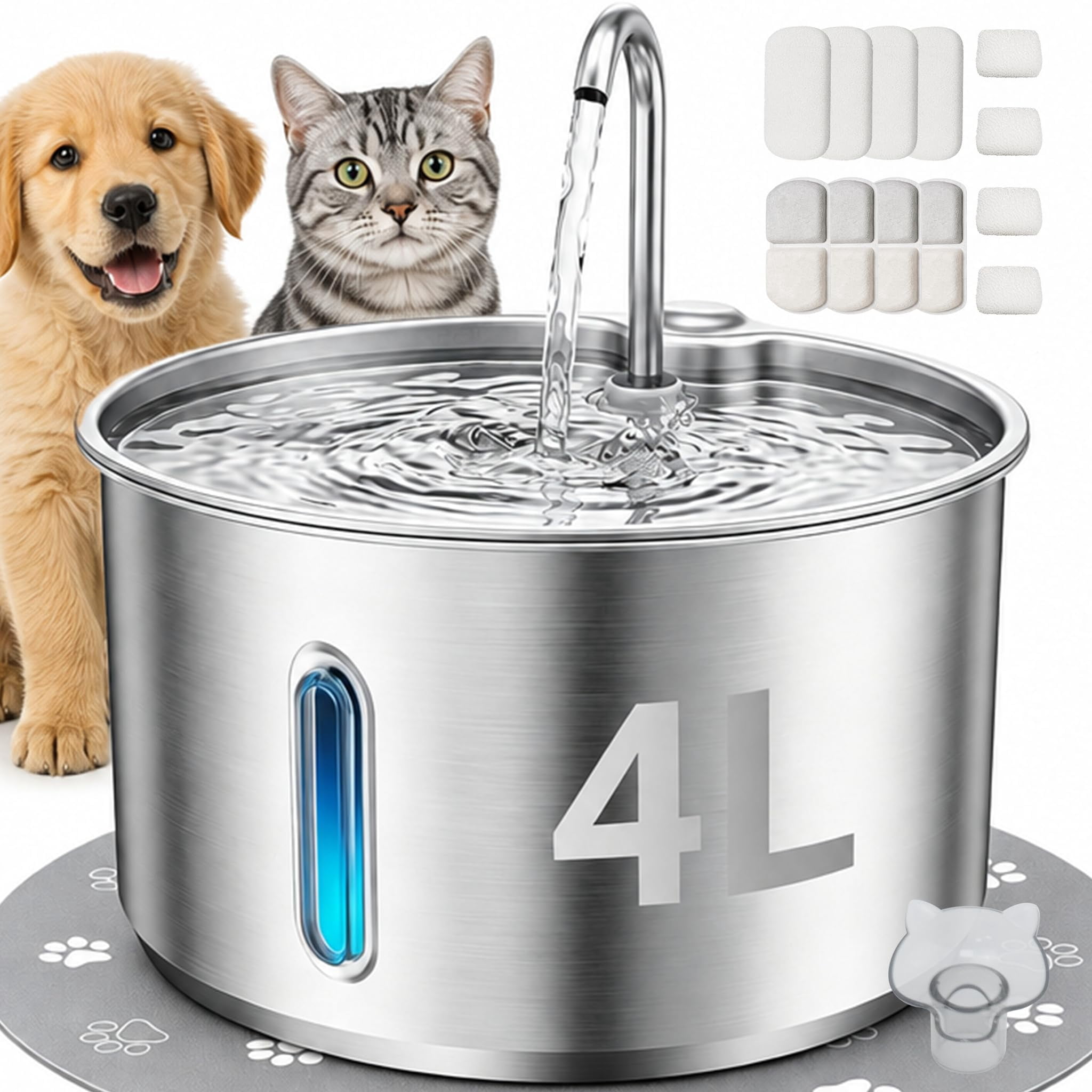 4L Dog & Water Fountain, USB , Stainless Steel Drinking Surface ...
