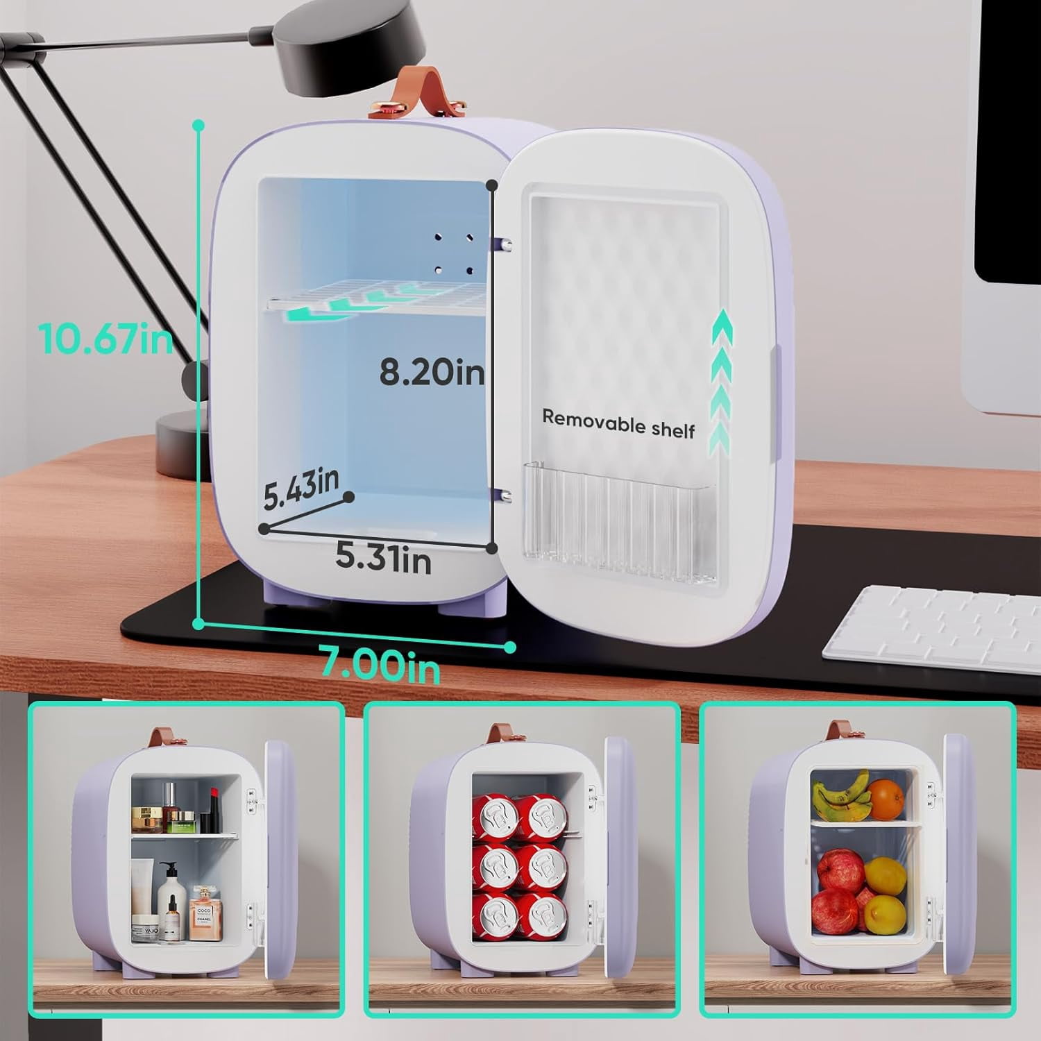 4L  Fridge, Portable Skincare Fridge, Low Noise Refrigerator for Beauty Products, Beverage, Home, Bedroom, Lavender