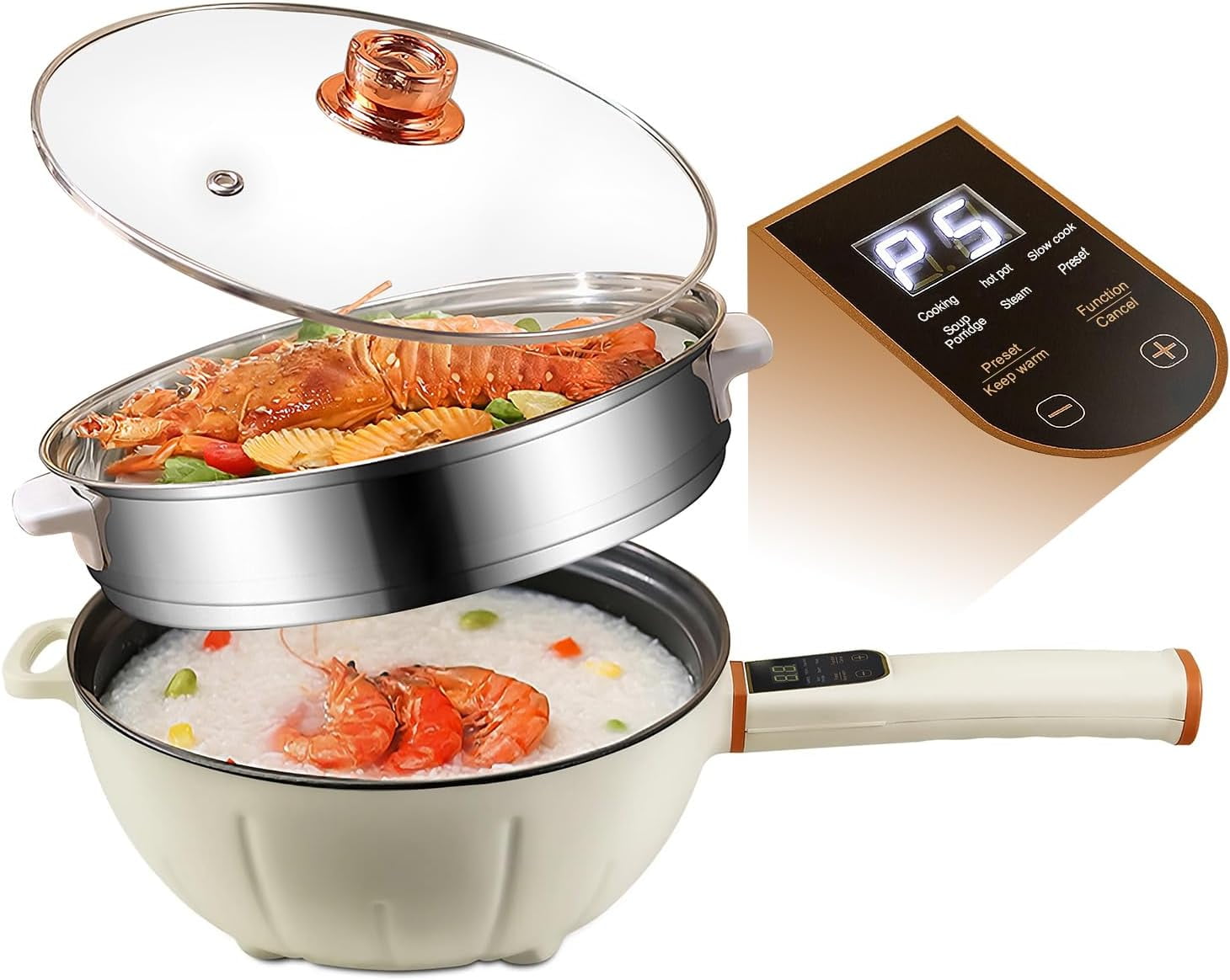 Electric Cooker Skillet Hot Pot Heating Pan Cook Fry Stew Steam for 2-4  People Self Service Cooker Gift Student Dormitory
