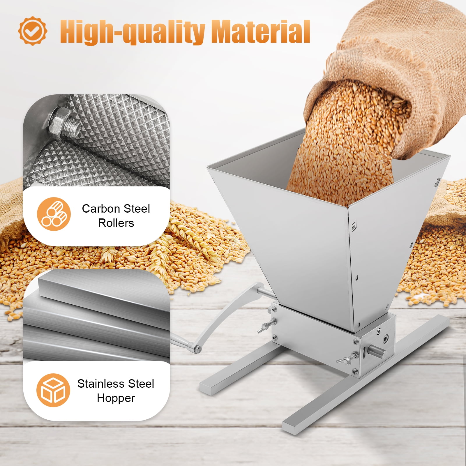 4L Manual Grain Crusher Roller Grain Mill Adjustable Low Speed Drill Corn Crusher Machine Grinder Grinding Machine Silver