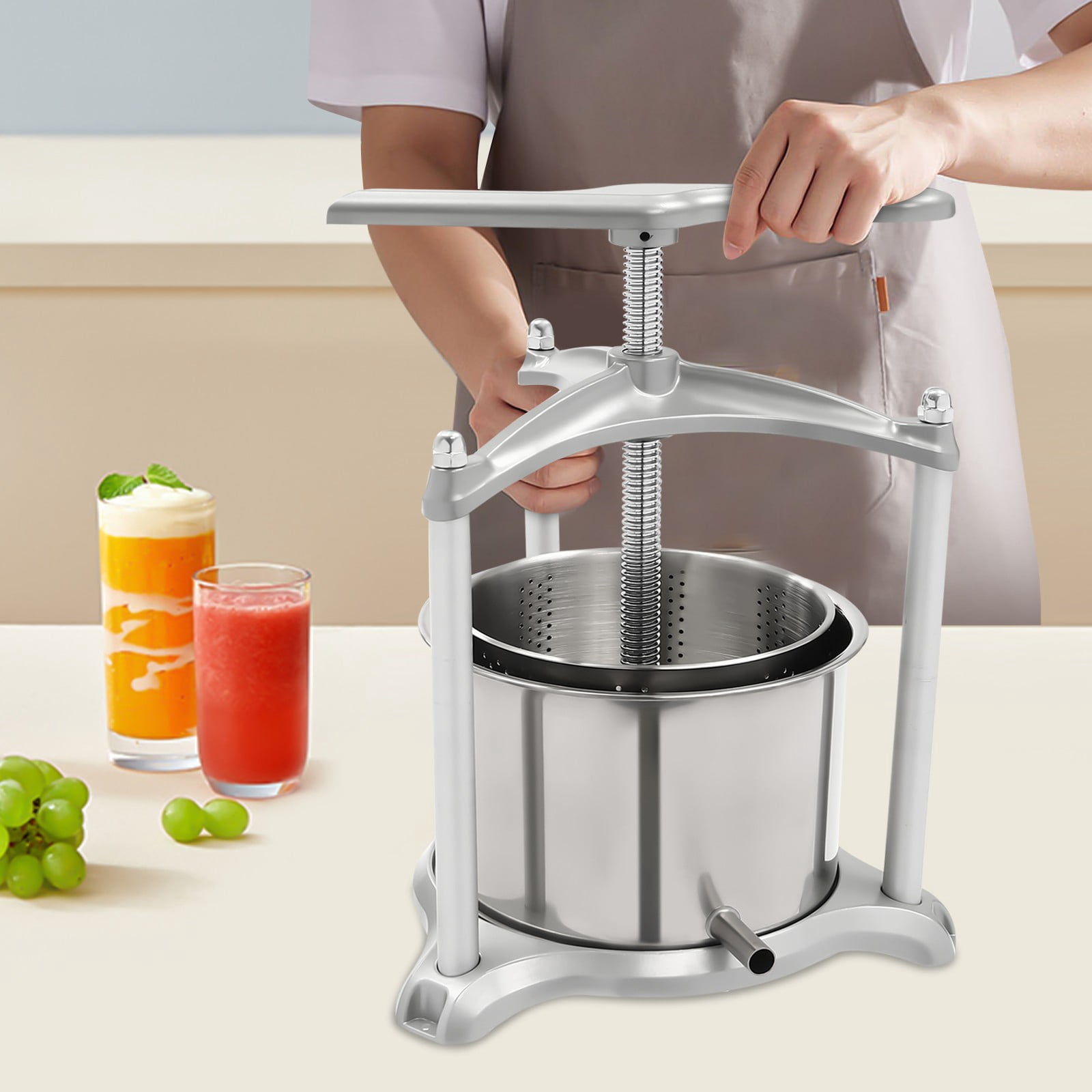 4L Manual Stable Silver Fruit Wine Press Stainless Steel Fruit Cider ...