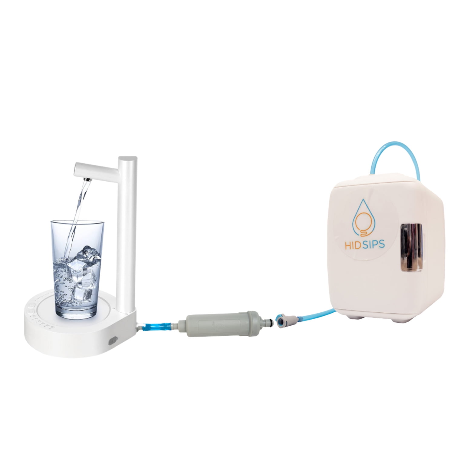 4L Mini Fridge and Desktop Water Dispenser, Quick Connect attachements Beverage Cooler, 1 HID SIPS Mini fridge, 1 Beverage Storage Container, 1 Replaceable 200 Gallon Water Filter