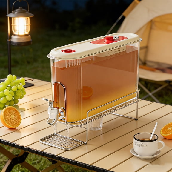 4L Plastic Drink Dispenser with Spigot and Lid Large Beverage Container Leakproof Juice Water Dispenser Durable Food Grade Design, for parties kitchen fridge outdoor picnic drink serving storage