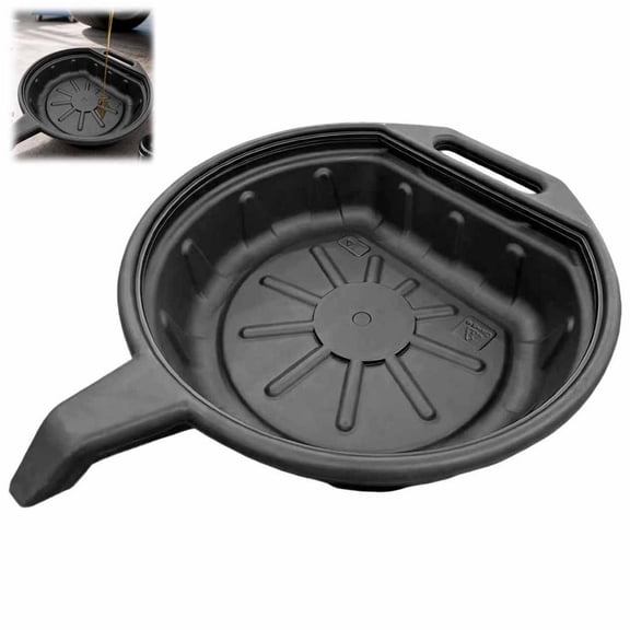 4L Oil Drip Pan with Spill-Free Spout & Carry Handle, 41x33x10cm Low-Profile Polyethylene Tray for DIY Fluid Changes, Black, Lightweight 0.27kg