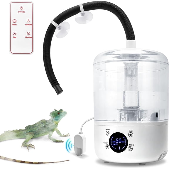 4L Reptile Humidifier Fogger with Humidity Sensor Timer and 3 Mist Levels Touch and Remote Control White