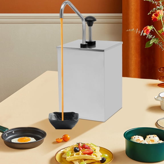 4L Single Bucket 304 Stainless Steel Condiment Pump Station,Salad Jam Sauce Ketchup Dispenser Pump Bucket Western Restaurant Equipment