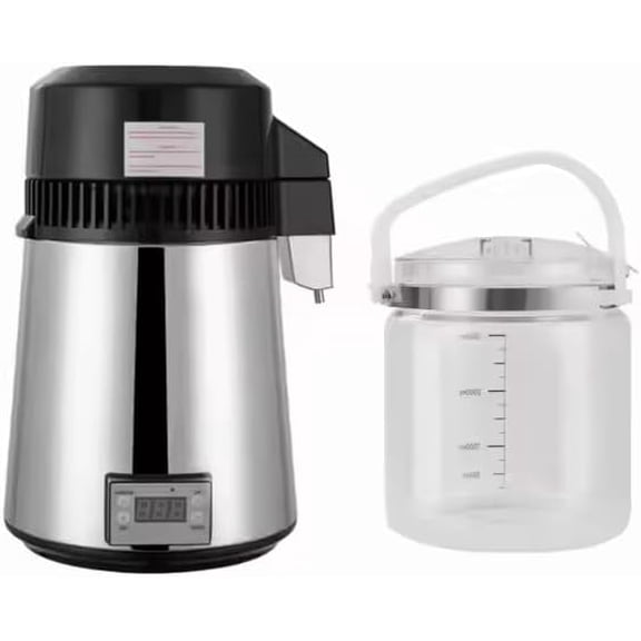 4L Water Distiller - Stainless Steel Countertop Distilling Machine with Dual Temperature Display for Drinking Water Purification