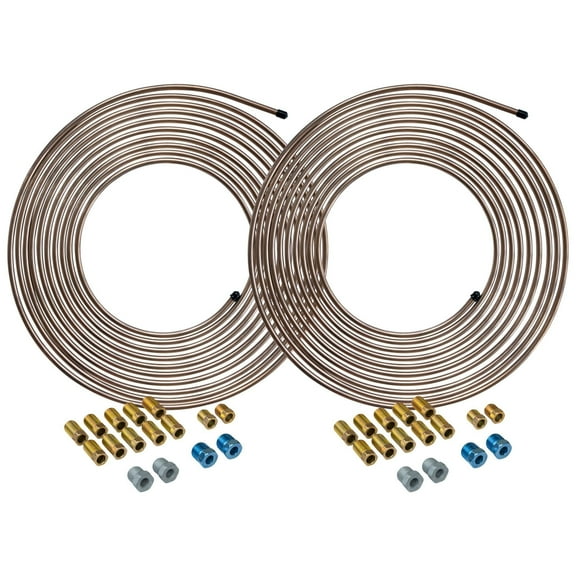 4LIFETIMELINES Brake Line Tubing Coils and Fittings, Copper-Nickel, 2 Kits, 1/4 x 25