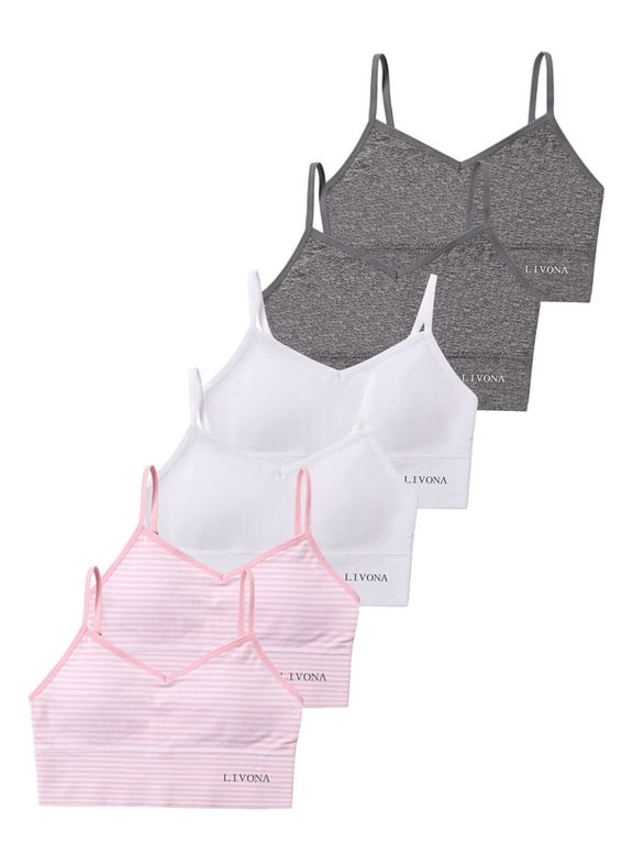 Girls Seamless Sports Bras 6 Pack | Soft Crop Tops for Active Tweens 6-14