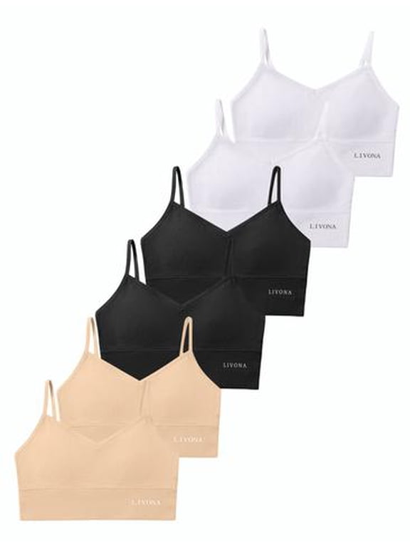 Girls Seamless Sports Bras 6 Pack | Soft Crop Tops for Active Tweens 6-14