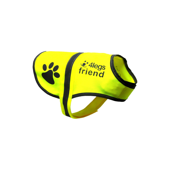 4LegsFriend Dog Safety Yellow Reflective Vest with Leash Hole 5 Sizes - High Visibility for Outdoor Activity Day and Night, Keep Your Dog Visible, Safe from Cars & Hunting Accidents