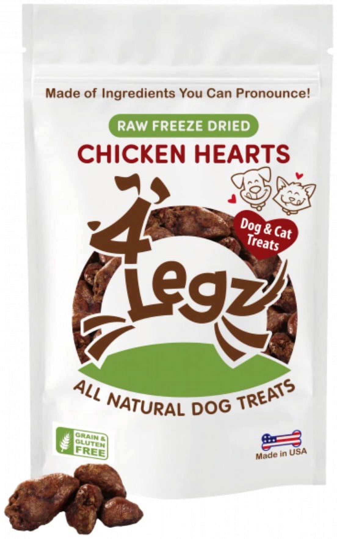 4Legz Freeze Dried Chicken Hearts Dog Treats, 4 oz