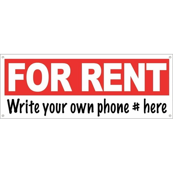 4LessCo 18x48 Inch FOR RENT Vinyl Banner Sign With Grommets (Write Your Own Phone # On It) wb