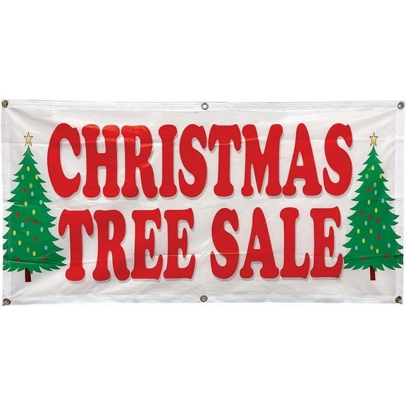 4LessCo 2x4 Feet CHRISTMAS TREE SALE Banner Fabric Polyester Sign With Grommets, wb
