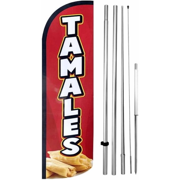 4LessCo TAMALES Windless Swooper Flag Feather Banner Mexican Food Sign 15 ft Tall Pole Kit rq72-h