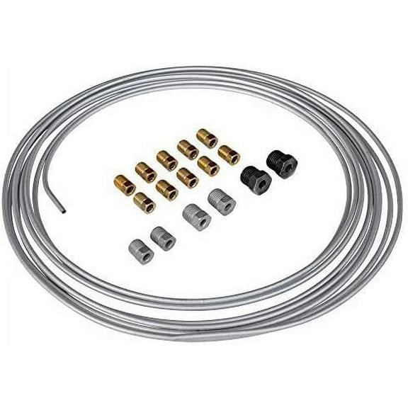 4LifetimeLines - 1/4" x 25' Galvanized Steel Tube Brake Line Kit | 16 Fittings, LTGC425KIT