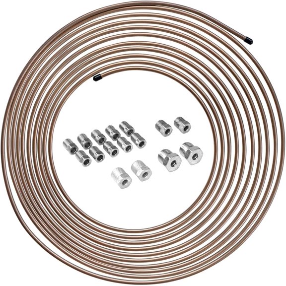 4LifetimeLines 3/16" x 25 ft Copper-Nickel Brake Line Replacement Kit – Inverted Flare Fittings Included, Hand-Bendable Tubing Coil, Corrosion Resistant, SAE & ISO Certified
