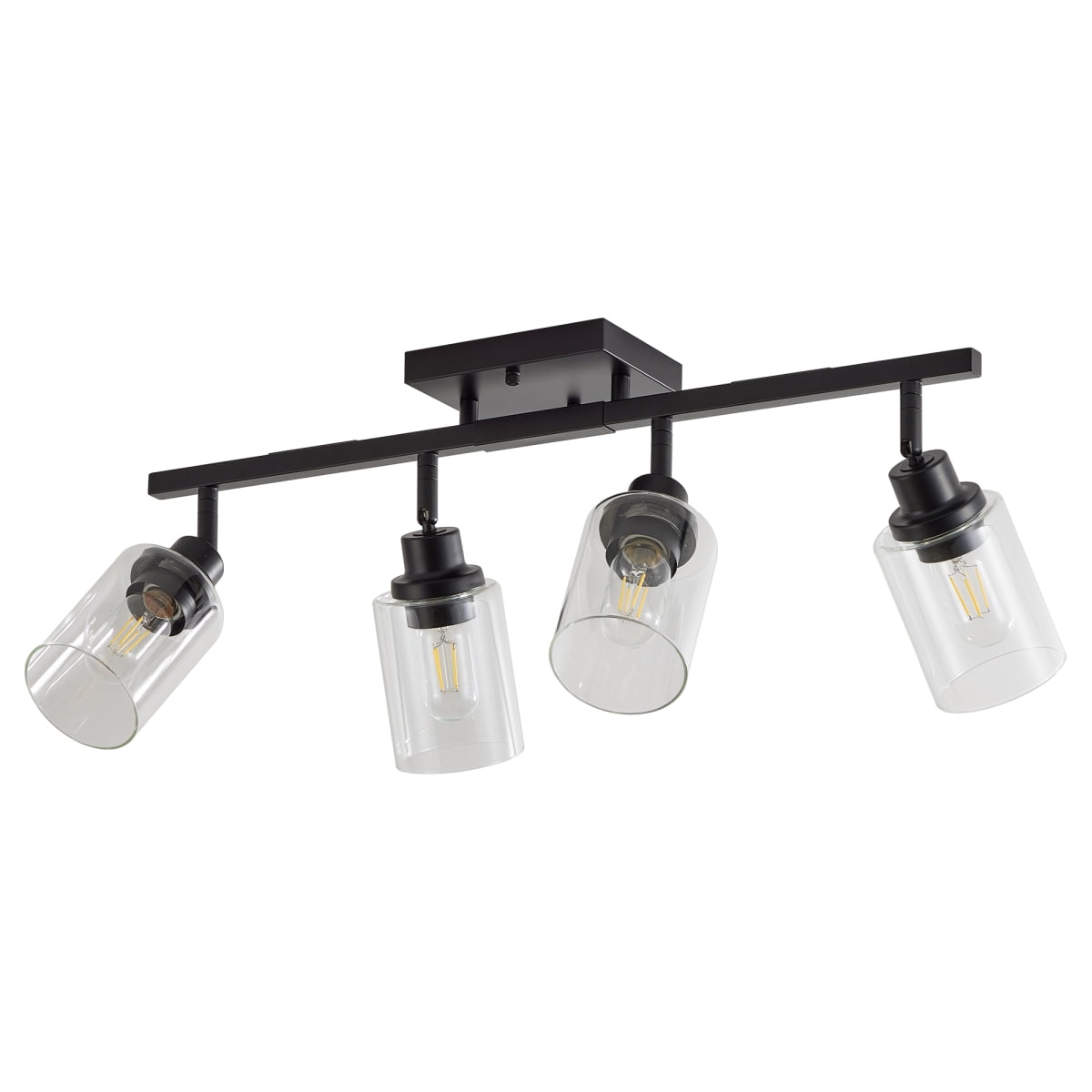 4Lights Semi Flush Mount Ceiling Light, Adjustable Kitchen Light Fixtures Ceiling Mount with Clear Glass Shades, Rotatable Black Track Lighting Fixtures for Hallway, Foyer, Bedroom(Bulb Not Included)