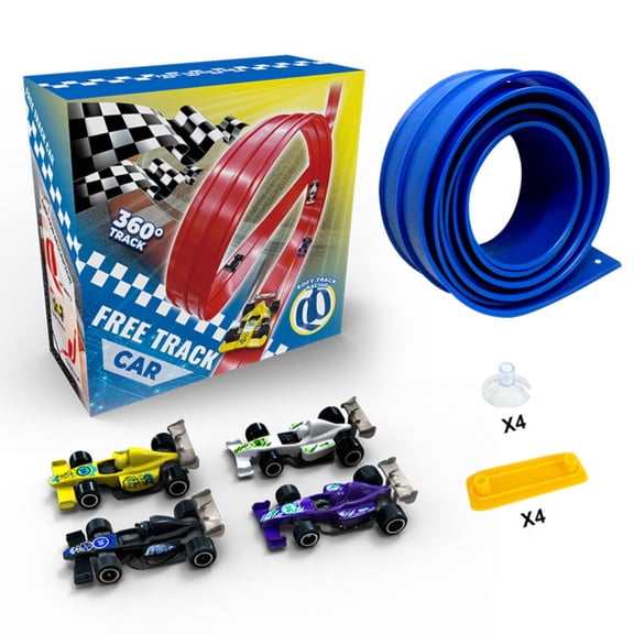 4M/5M Flexible Double Lane Race Track Set with 4 Inertia Cars DIY Loop Racing Toy for Boys and Girls