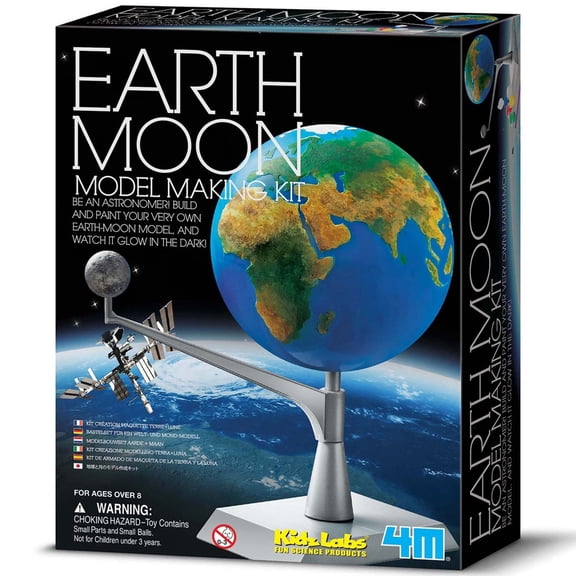 4M: KidzLabs - Earth Moon Model Making Kit - DIY Paint & Build A 3D Planet Model, Glow-In-The-Dark, Craft Your Own Space Toy, STEM Project, Kids 8+