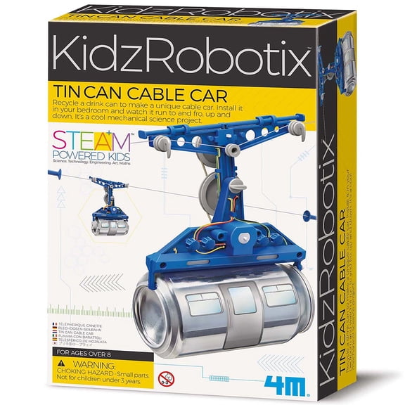4M: KidzRobotix - Tin Can Cable Car - DIY Building Science Kit, Transform A Recycled Can Into a Machine, Physics-Mechanics-Engineering, STEAM, Kids 8+