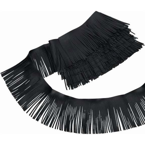 4M PU Leather Tassel Ribbon Artificial Leather Fleece Strip Pleather Lattice Band Trim for Garments Crafts and Home Decoration Making Black DIY