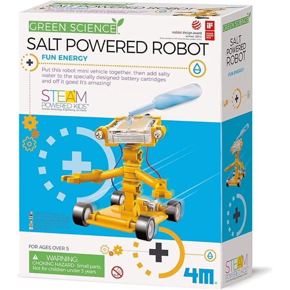 4M Toysmith, Green Science Salt Water Powered Robot Kit, STEAM Powered Kids, Beach Toy, For Boys & Girls 5+
