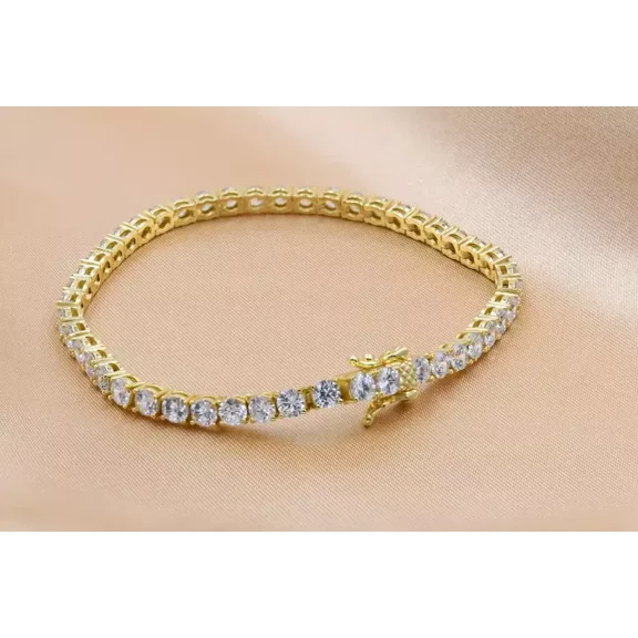 4MM 10Ct Round Cut Lab-Created Diamond Valentine Women Tennis Bracelet 14K Yellow Gold Plated 7"