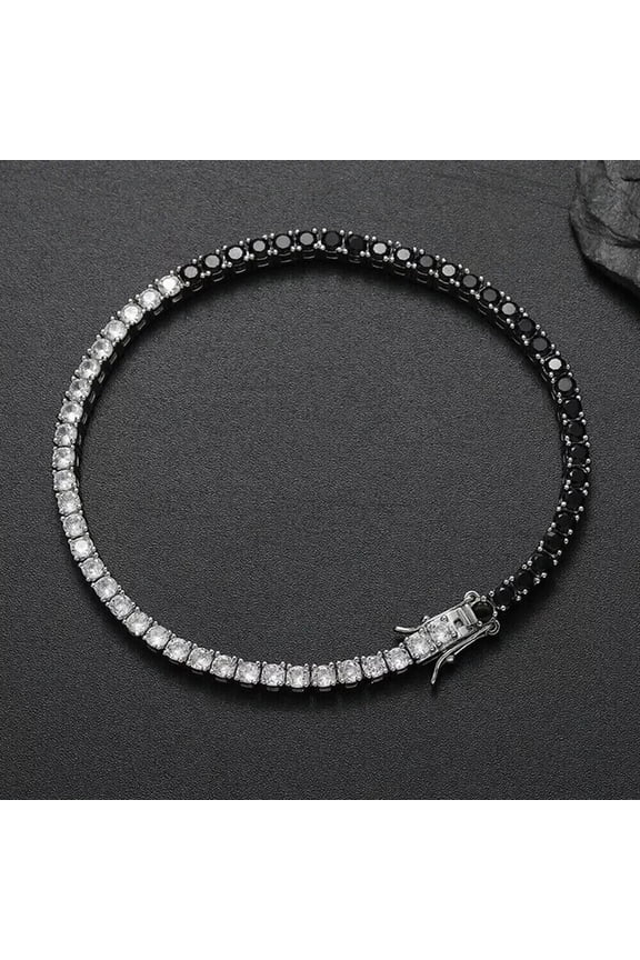 4MM 10Ct Round Cut Simulated White & Black Diamond Engagement Tennis Bracelet 14K White Gold Plated 7" 925 Silver