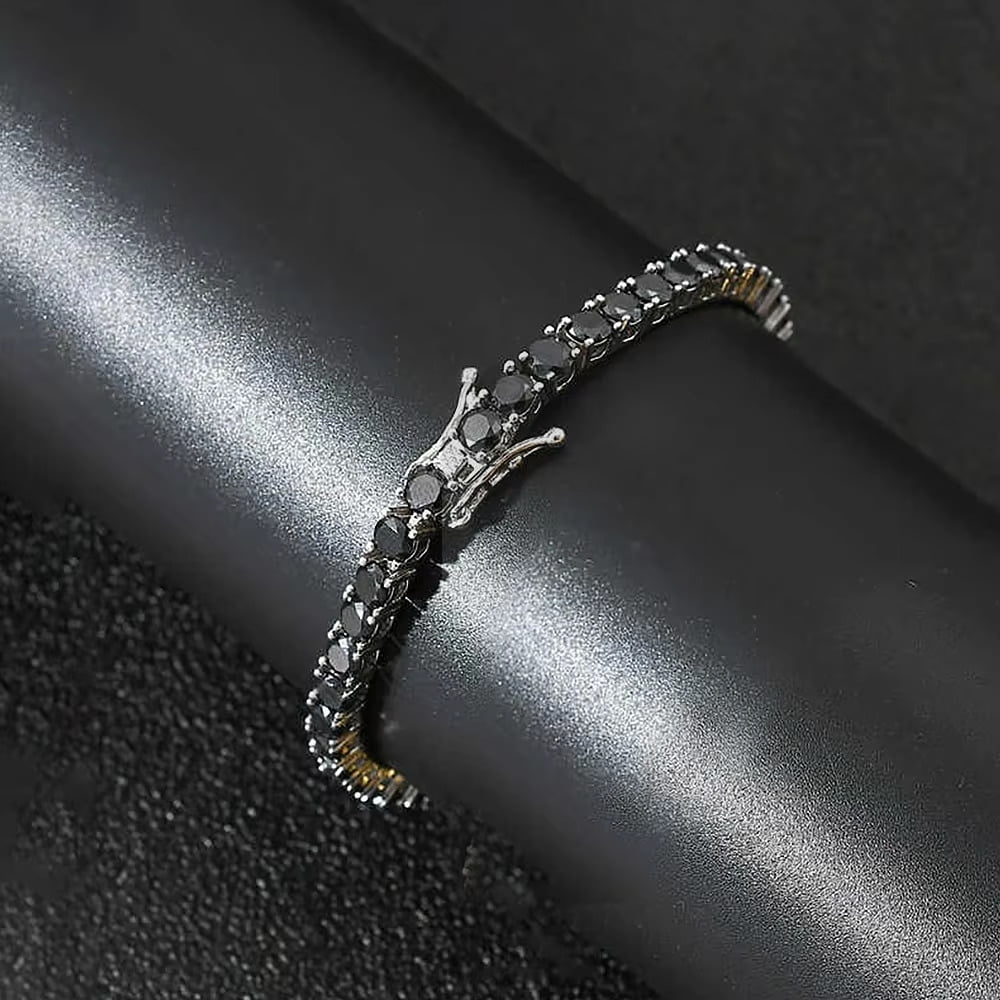SHIFA JEWELS 4MM 15Ct Round Cut Lab-Created Black Diamond Tennis Bracelet 14K White Gold Plated