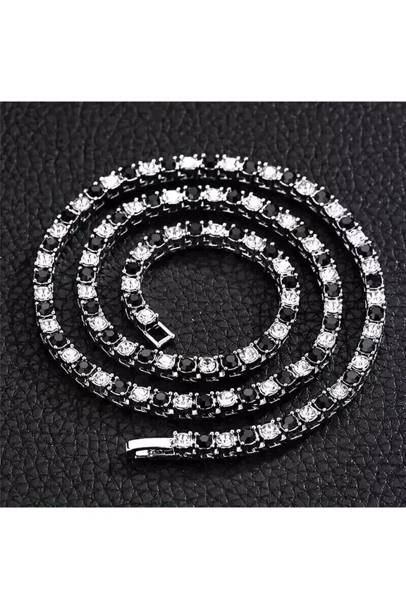 4MM 19Ct Round Cut Lab Created Black Diamond Women's Tennis Necklace For Engagement 14K White Gold Plated 18"