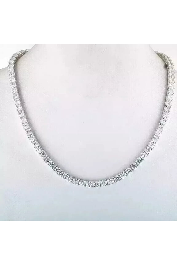 4MM 25Ct Gorgeous Round Cut Diamond Tennis Necklace 14K White Gold Plated 18" In 925 Silver