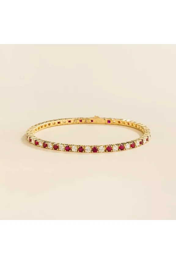 4MM 8Ct Round Cut Lab Created Red Ruby Tennis Bracelet 14k Yellow Gold Plated 7In