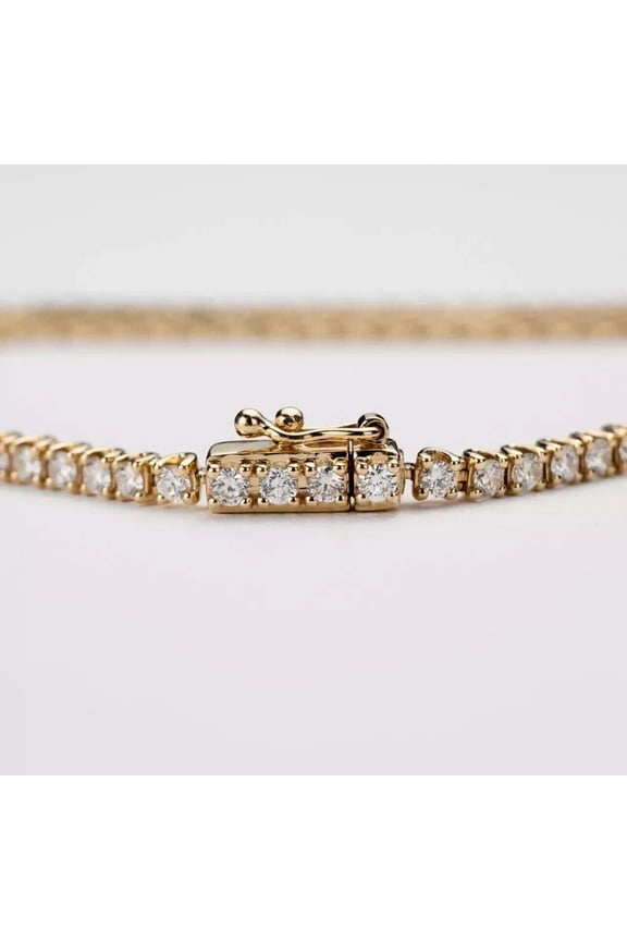 4MM 9Ct Round Cut Lab-Created Diamond Women's Tennis Bracelet 14k Yellow Gold Plated 7" 925 Silver