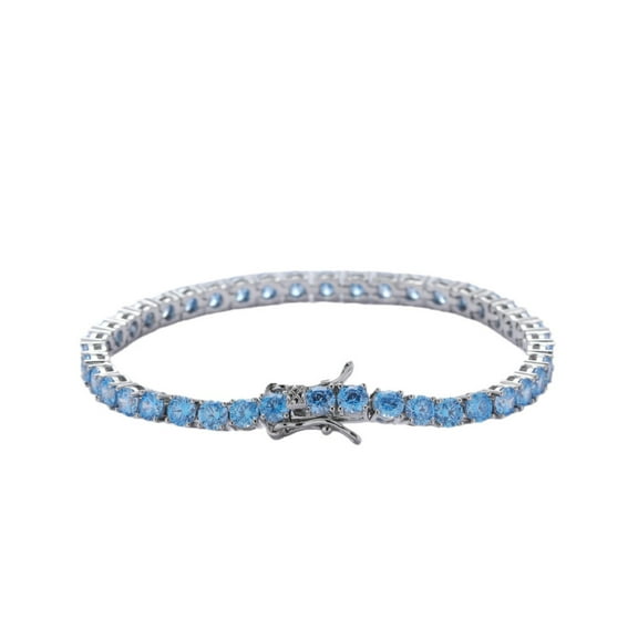 4MM Aqua Blue Tennis Bracelets for Women 18K Gold Plated Classic Simulated Diamond Bracelet Round Cut CZ White/Gold Bracelets for Wedding Bridal Prom Jewelry Bracelets