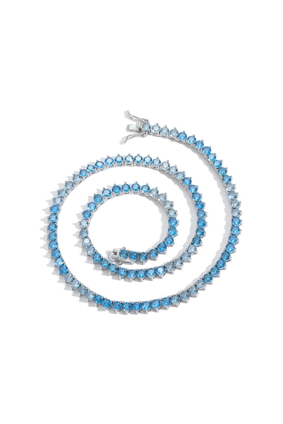 4MM Blue Graduated Tennis Necklace for Women 18K Gold Plated Round Cut Lab Diamond Necklace Chain CZ Necklaces for Women