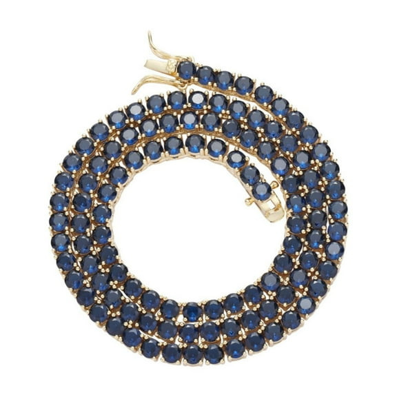 4MM Blue Tennis Necklace for Women 18K Gold Plated Round Cut Lab Diamond Necklace Chain CZ Necklaces for Women Party Prom Gemstone Necklaces