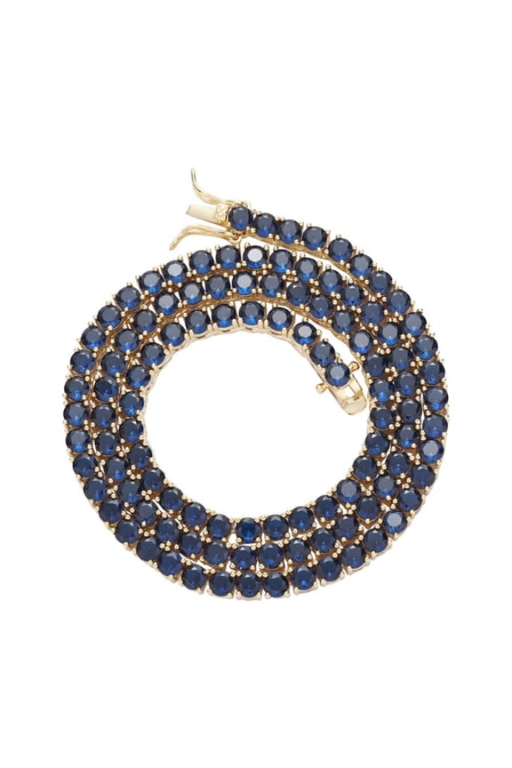 4MM Blue Tennis Necklace for Women 18K Gold Plated Round Cut Lab Diamond Necklace Chain CZ Necklaces for Women Party Prom Gemstone Necklaces