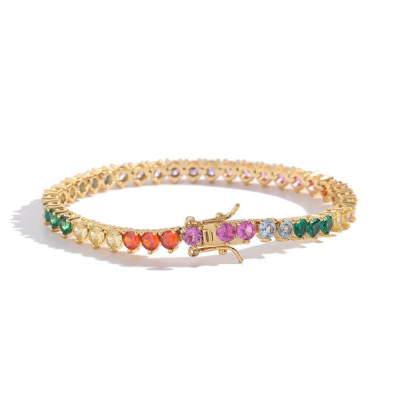 4MM Colorful Bracelets for Women 18K Gold Plated Classic Simulated White/Gold Diamond Bracelet Round Cut CZ Tennis Bracelets for Wedding Bridal Prom Jewelry Bracelets