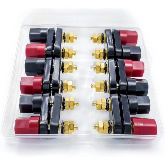 4MM Copper 2-Way Banana Plug Jack Socket Binding Post Video Speaker Terminal Connectors Power Amplifier Dual Gold Plated Insulated Terminals(6Pcs )